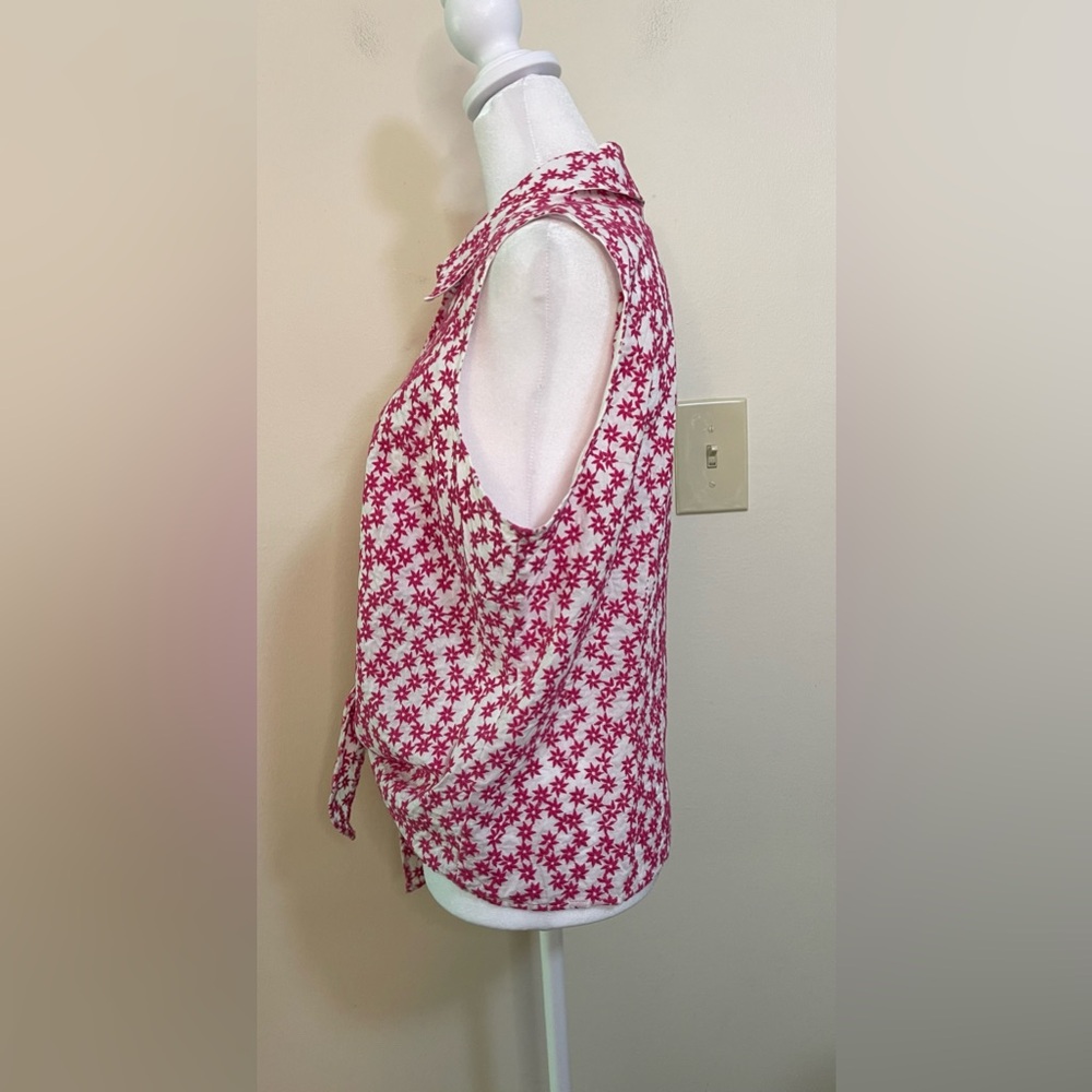 Talbots Women’s Pink Starts Embroidery Sleeveless Button & Tie Front Top Sz 14 - Picture 7 of 17